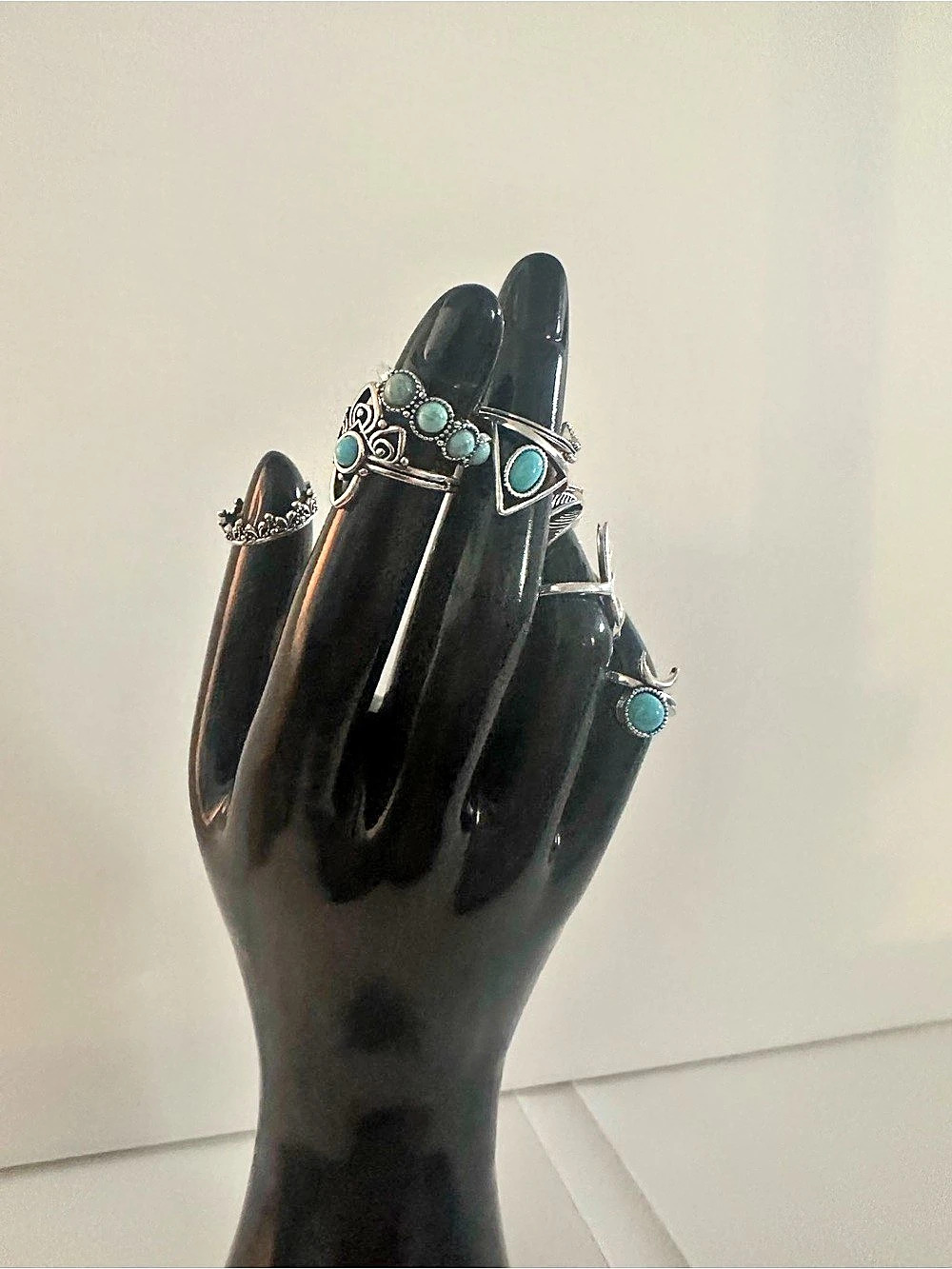 Turquoise Silver-Tone Ring Set
